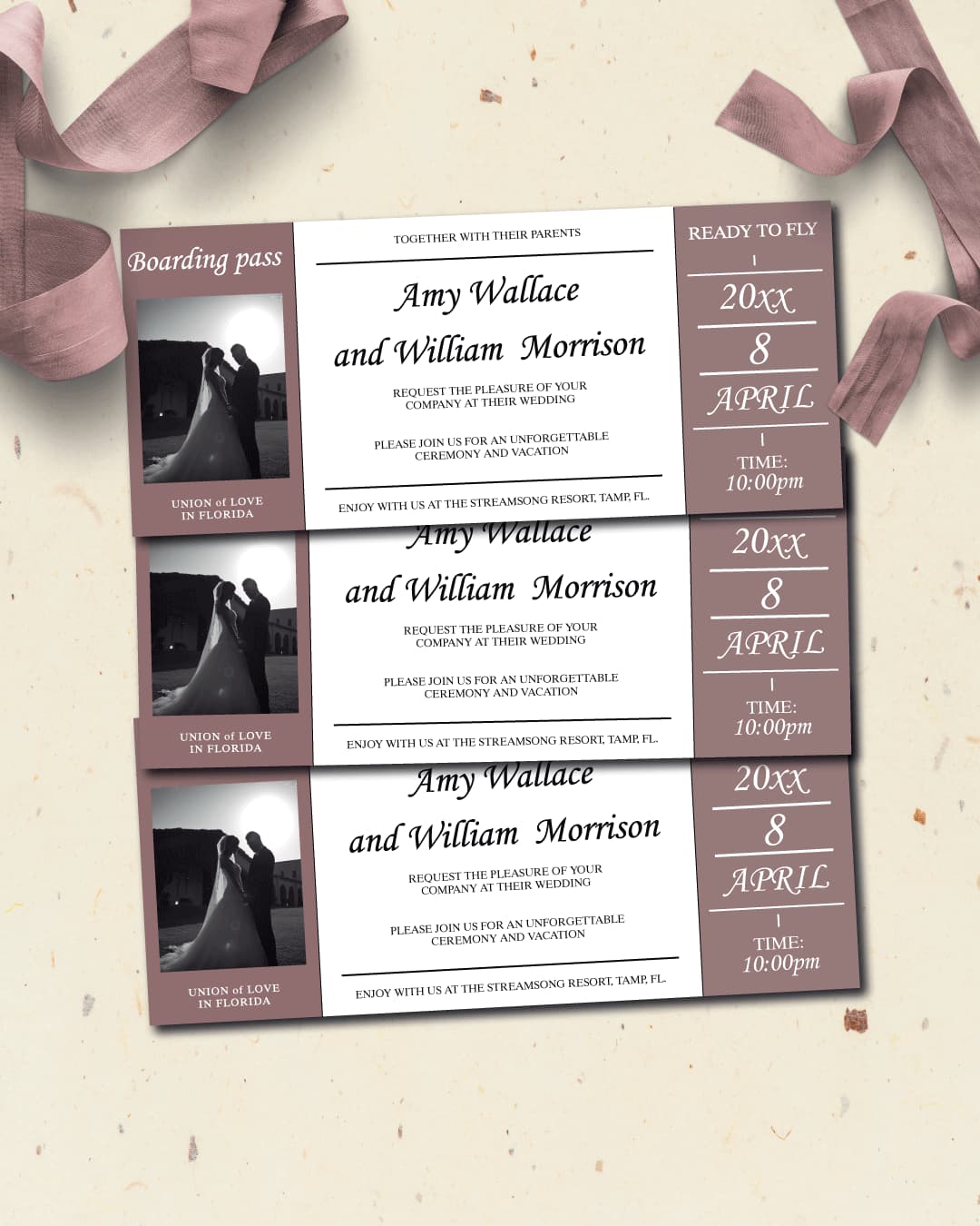 Ticket with Photo Boarding Pass Wedding Invitations