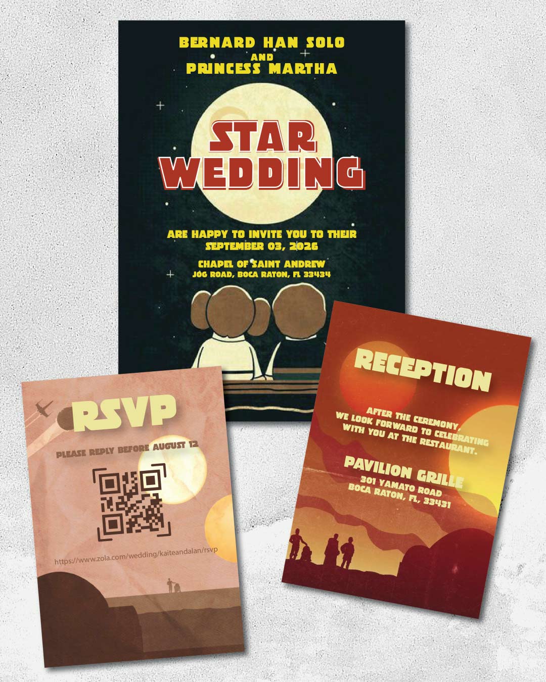 Star Wedding Simple Flat 5x7 Unique Style Wedding Invitation 1