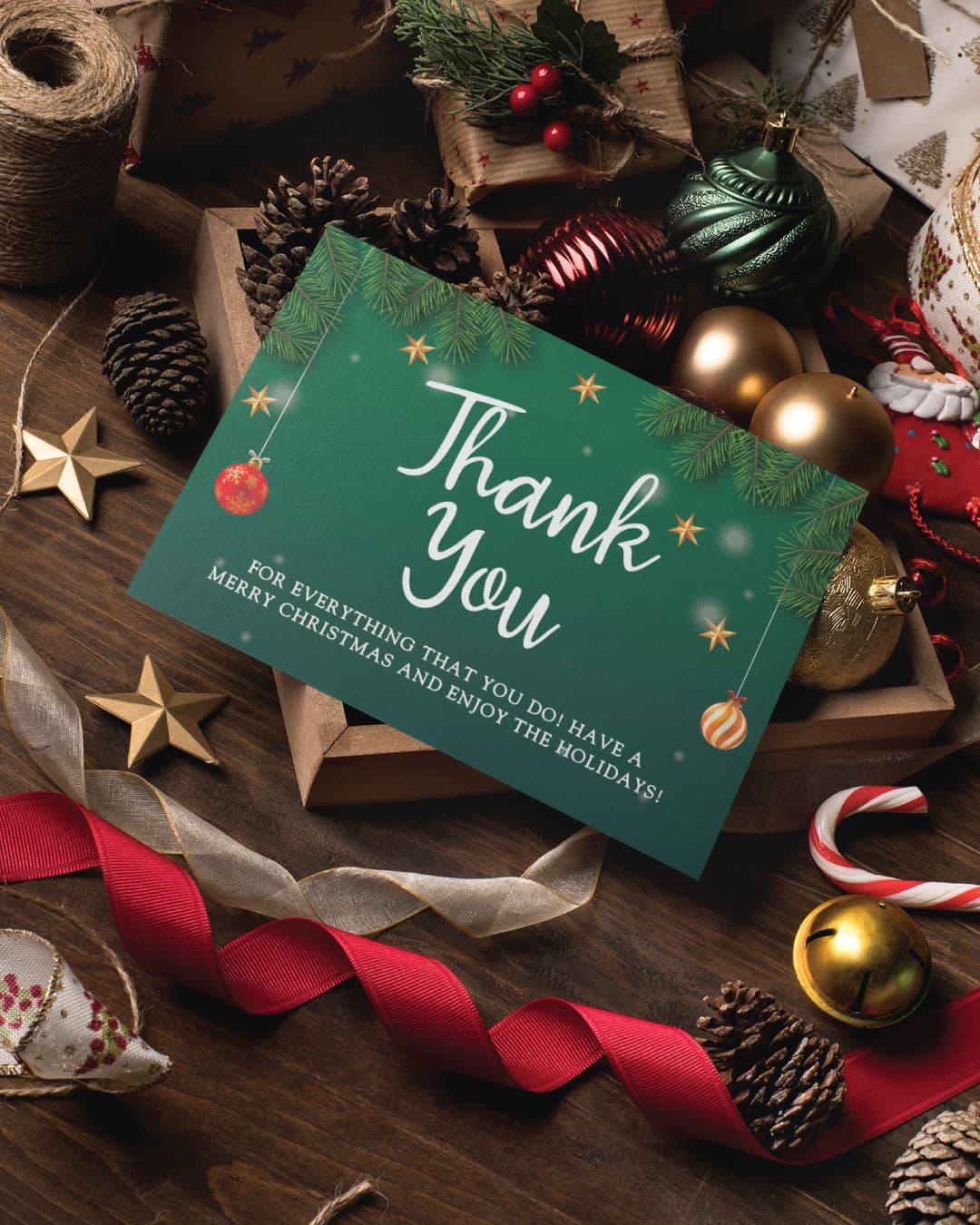 Green Christmas Thank You Card
