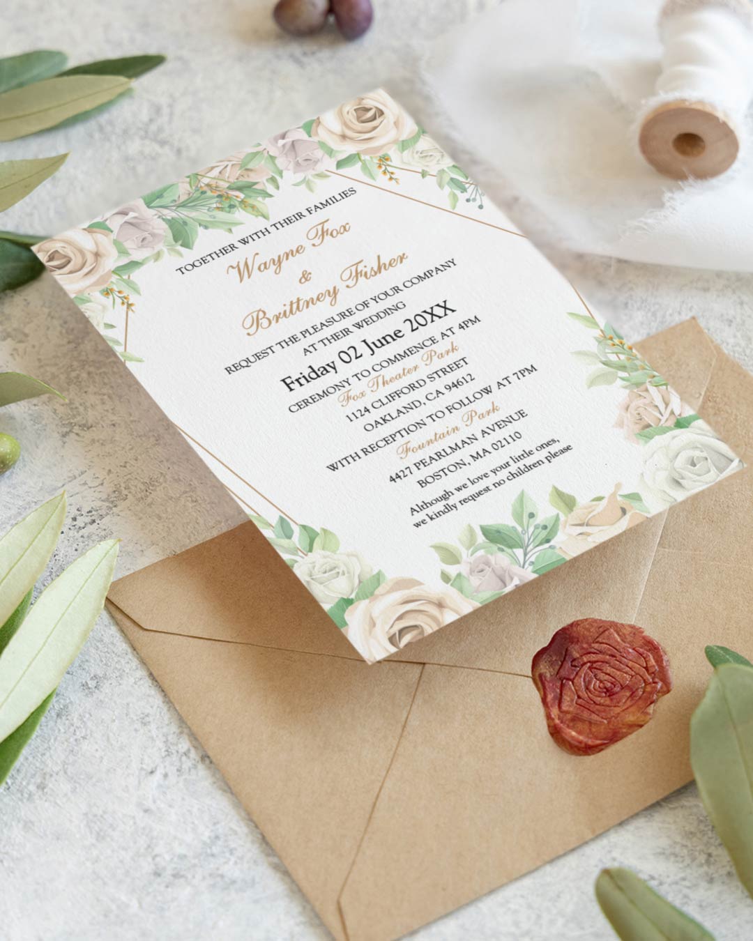Creamy Floral Mood Simple Flat 5x7 Wedding Invitation 1