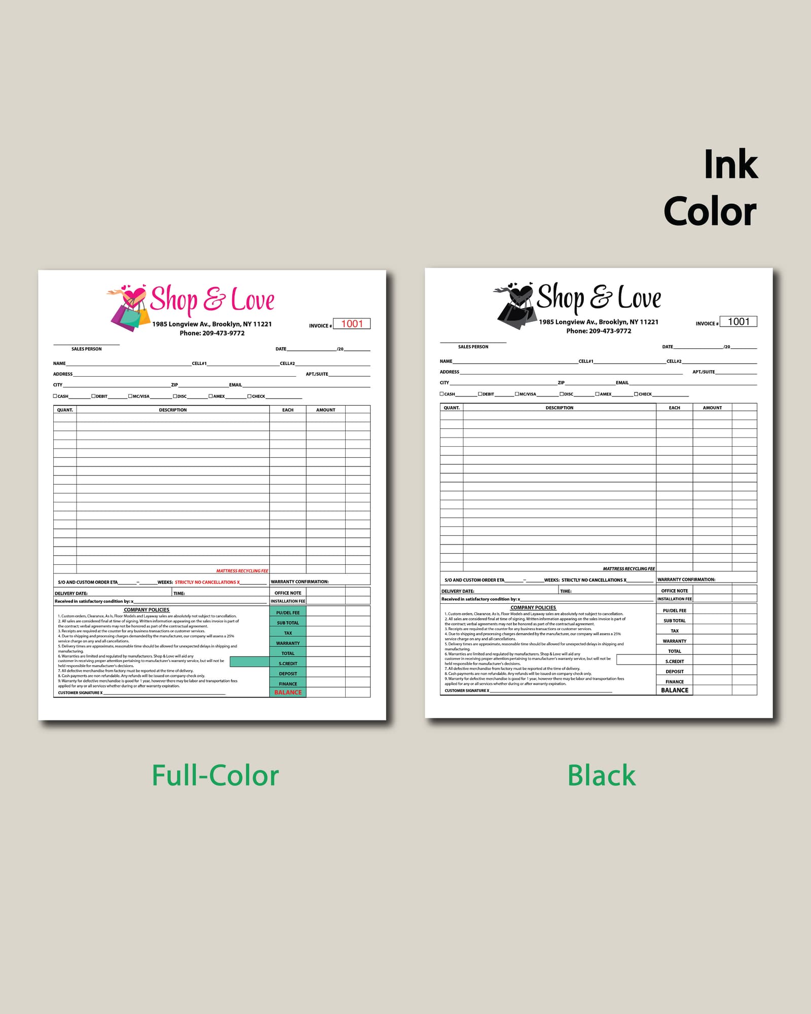 Invoice Ink Color