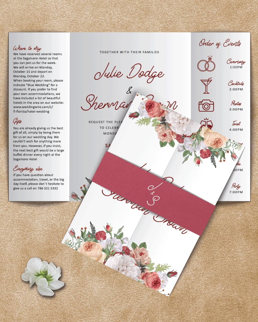 Vintage Floral 5x7 Gate Fold Wedding Invitation