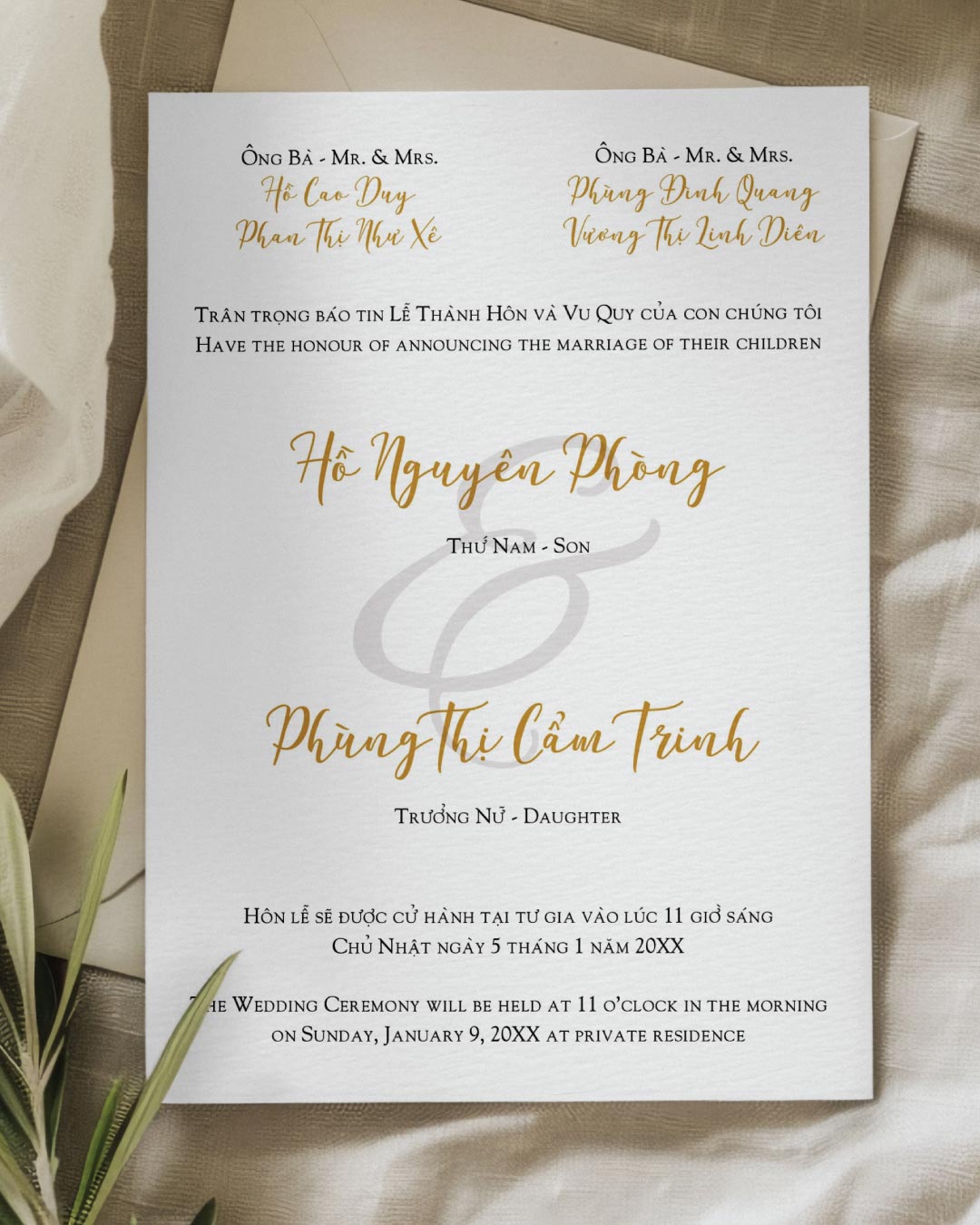 Golden Script Simple Flat 5x7 Wedding Invitation 2