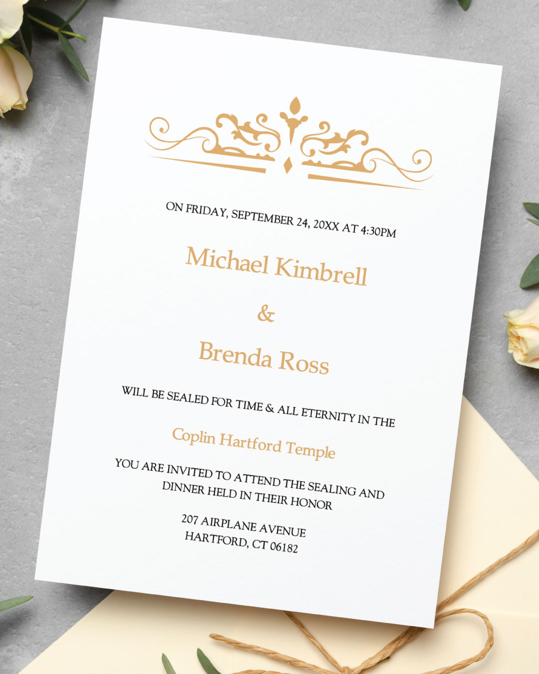 Solemn Emblem Design Simple Flat 5x7 Wedding Invitation 1