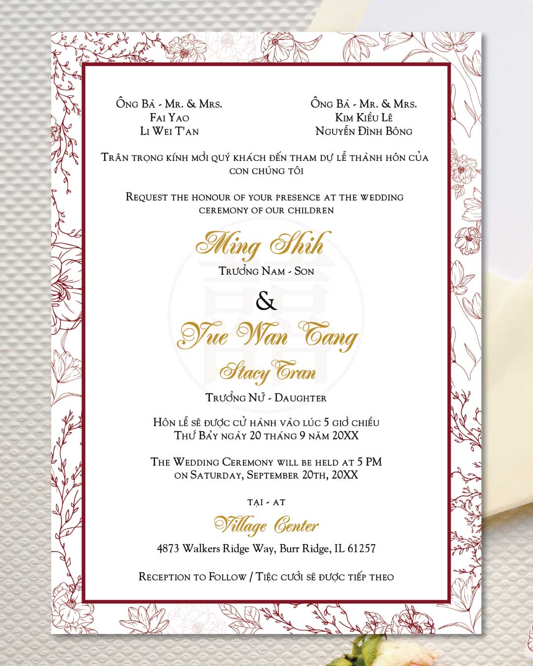 Double Happiness Simple Flat 5x7 Wedding Invitation 2
