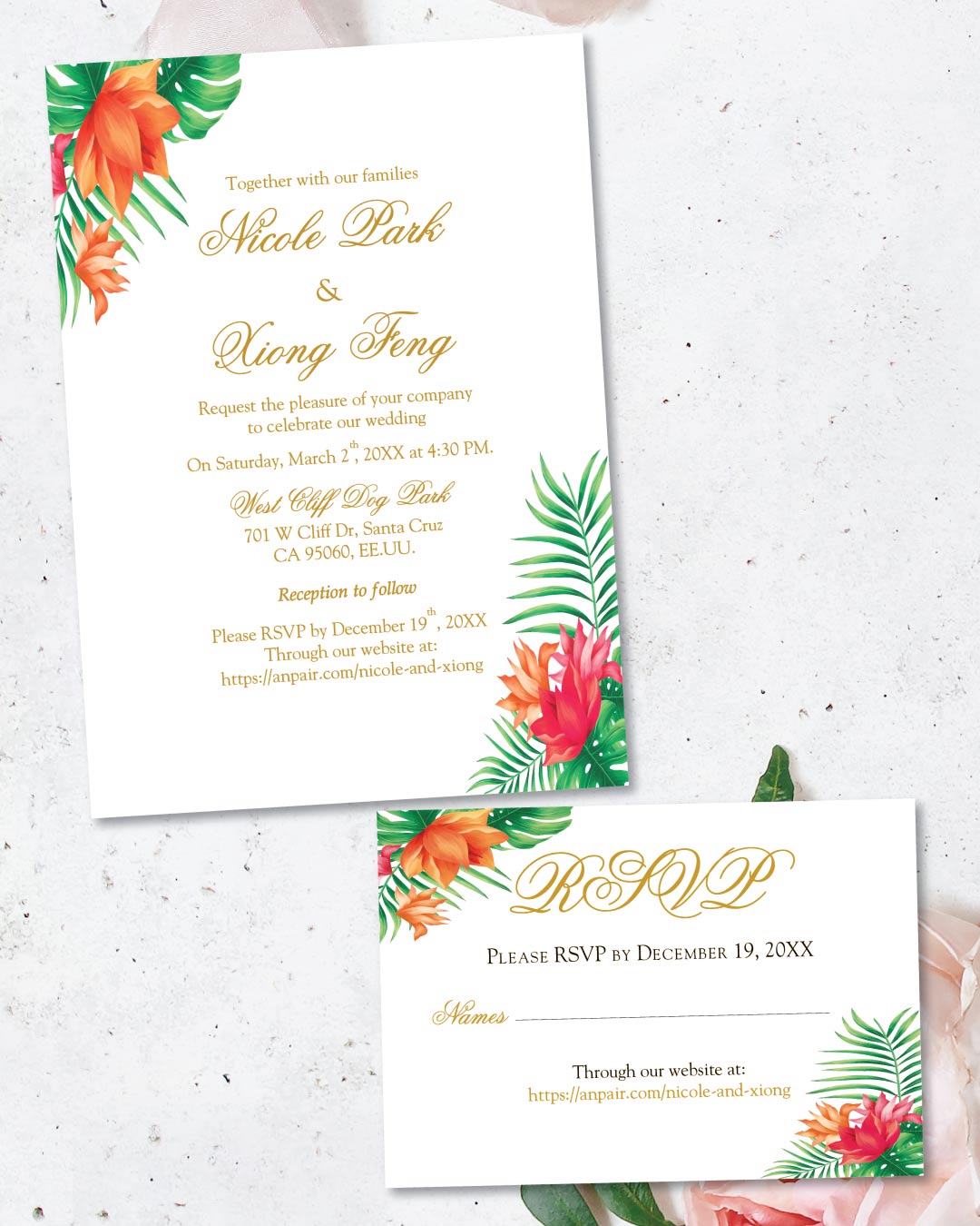 Tropical Garden Simple Flat 5x7 Wedding Invitation 1