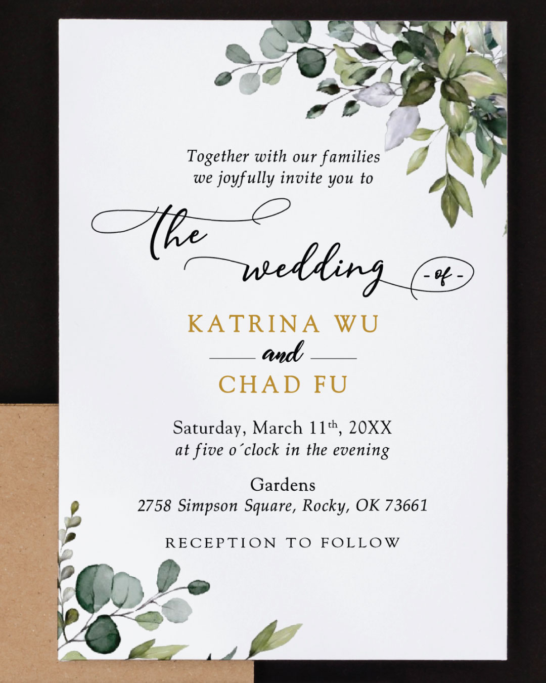 Botanical Greenery Simple Flat 5x7 Wedding Invitation 2