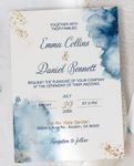 Blue and Gold Dreams Simple Flat 5x7 Wedding Invitation 2