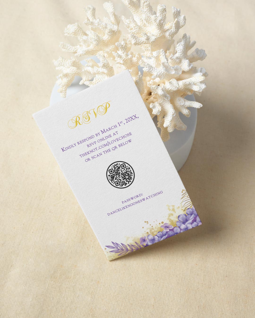 Violet Golden Bloom Simple Flat 5x7 Wedding Invitation 2