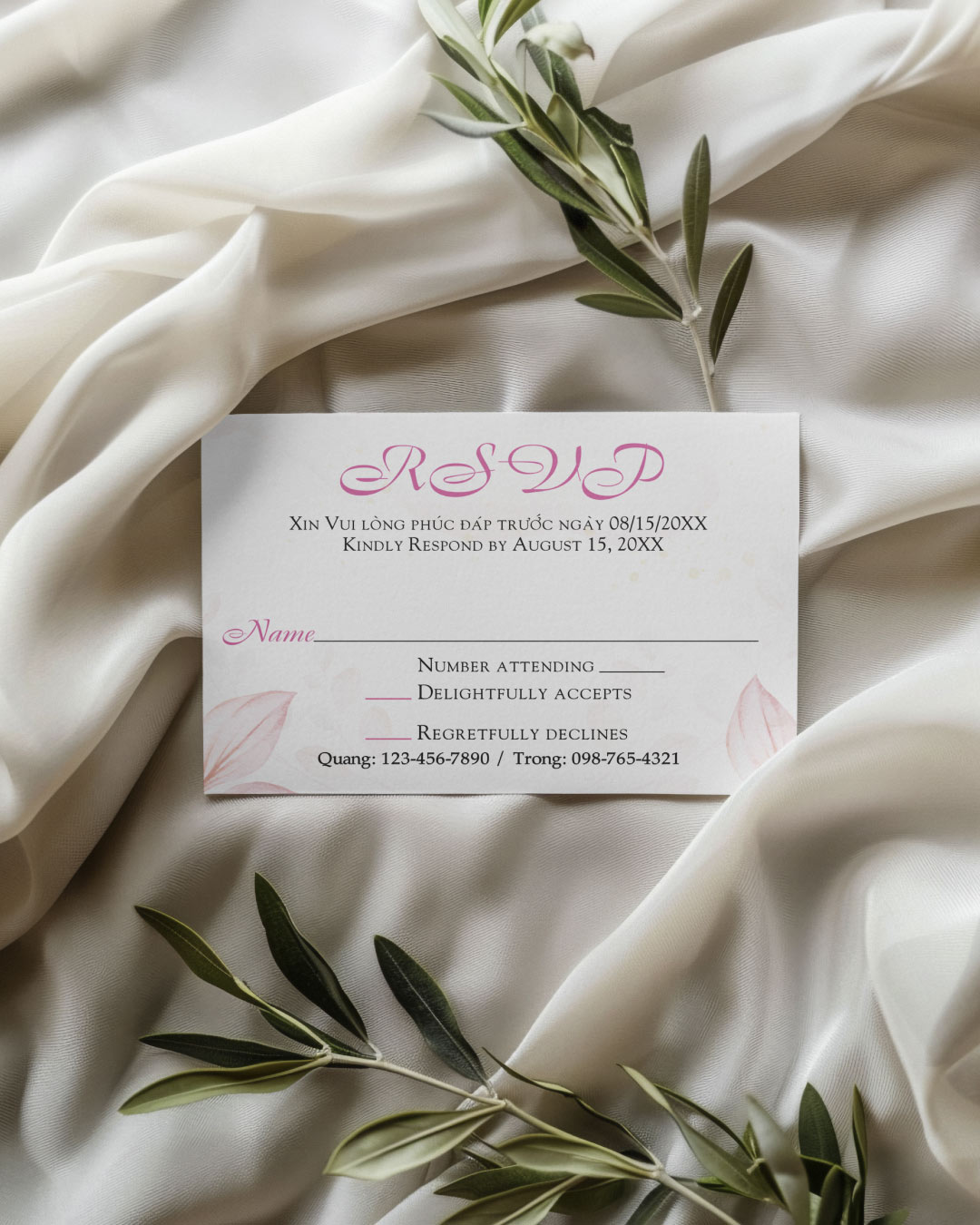 Soft Pink and Flowers Simple Flat 5x7 Wedding Invitation 2