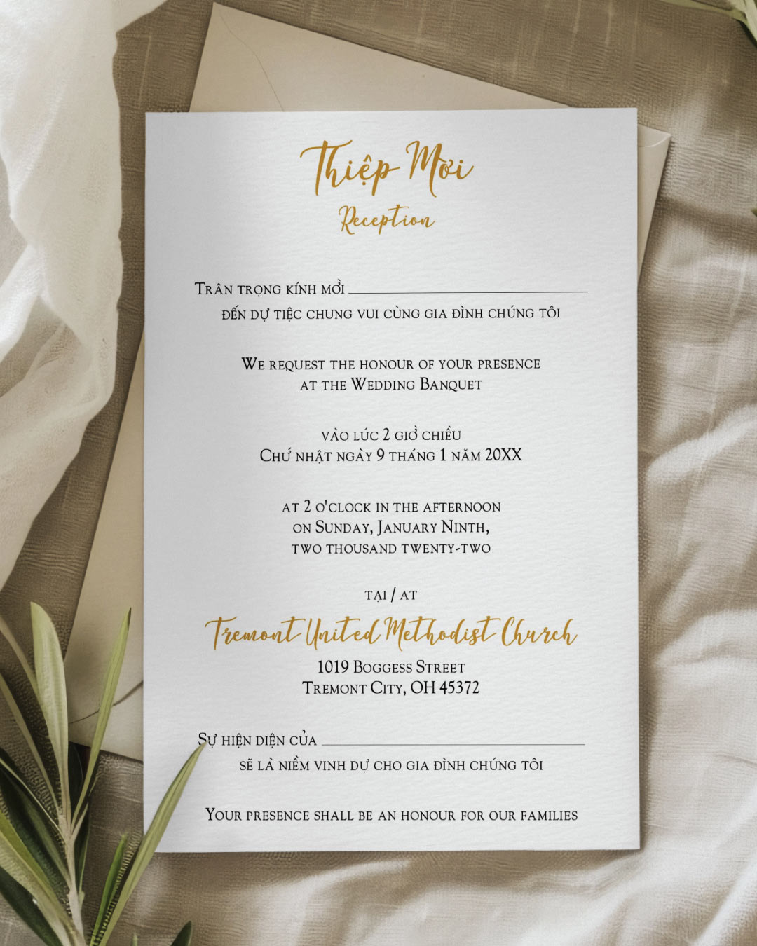Golden Script Simple Flat 5x7 Wedding Invitation 3