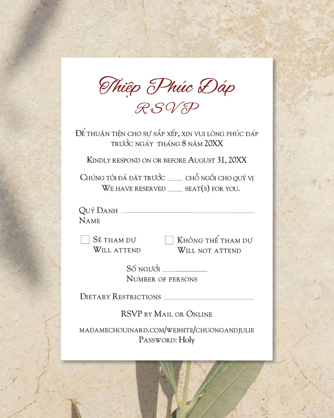 Crimson Classic Design Simple Flat 5x7 Wedding Invitation 3