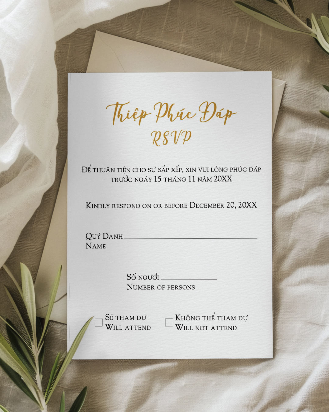 Golden Script Simple Flat 5x7 Wedding Invitation 4
