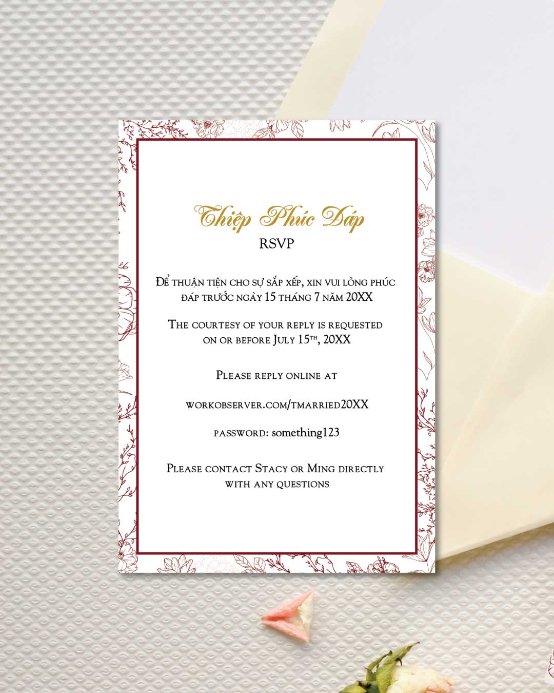 Double Happiness Simple Flat 5x7 Wedding Invitation 4