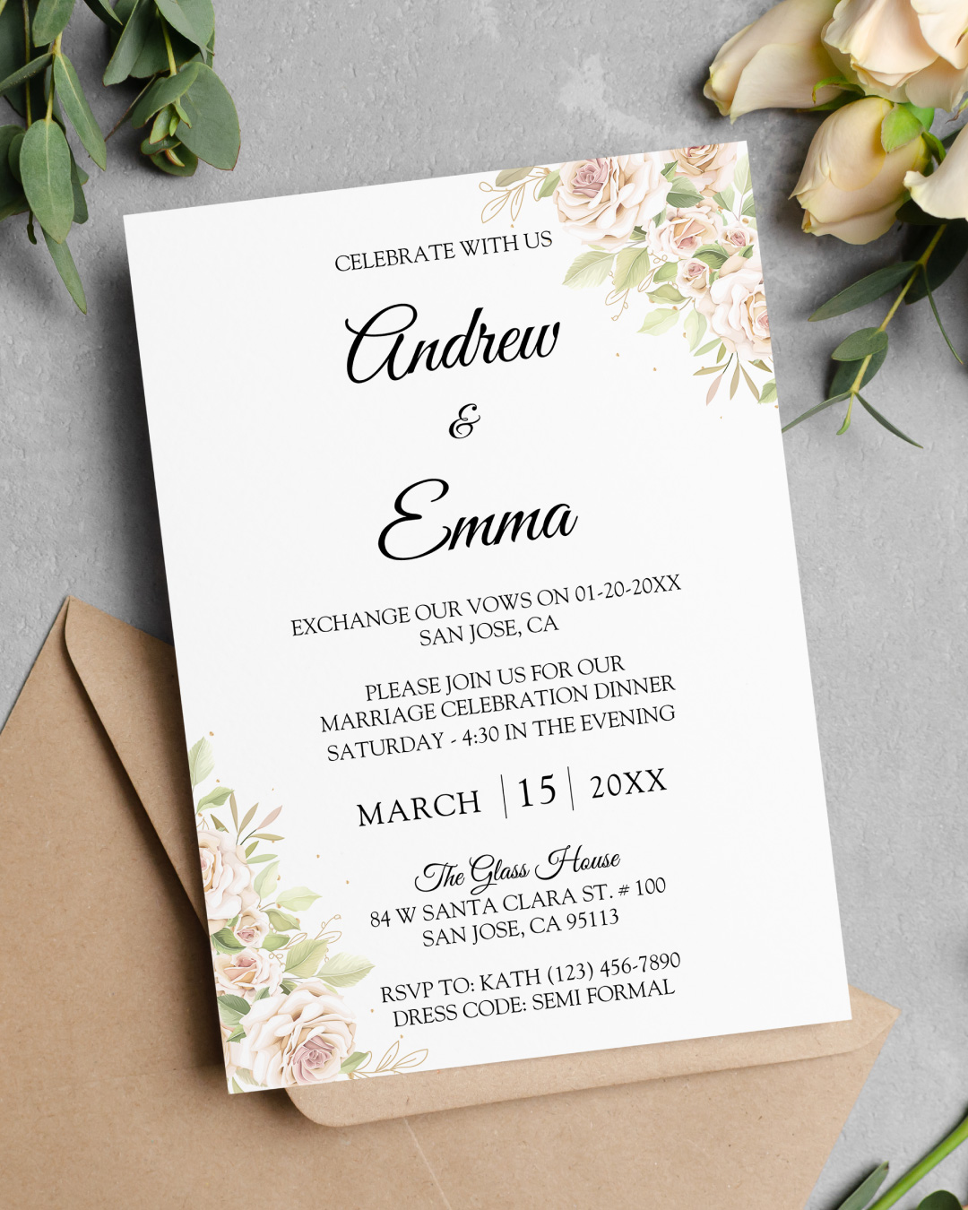 Pretty Flowers Arragement Simple Flat 5x7 Wedding Invitation 1