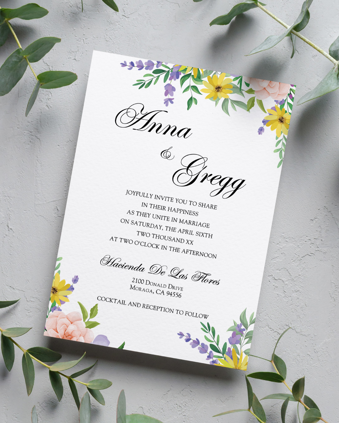 Colorful Flowers Simple Flat 5x7 Wedding Invitation 1