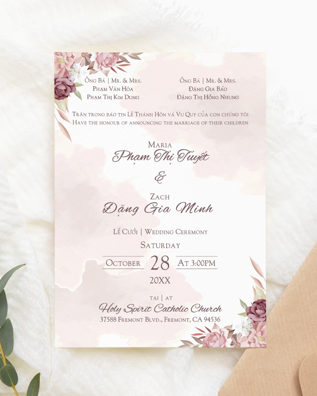 Beautiful Boho Simple Flat 5x7 Wedding Invitation 1