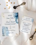 Blue and Gold Dreams Simple Flat 5x7 Wedding Invitation 1