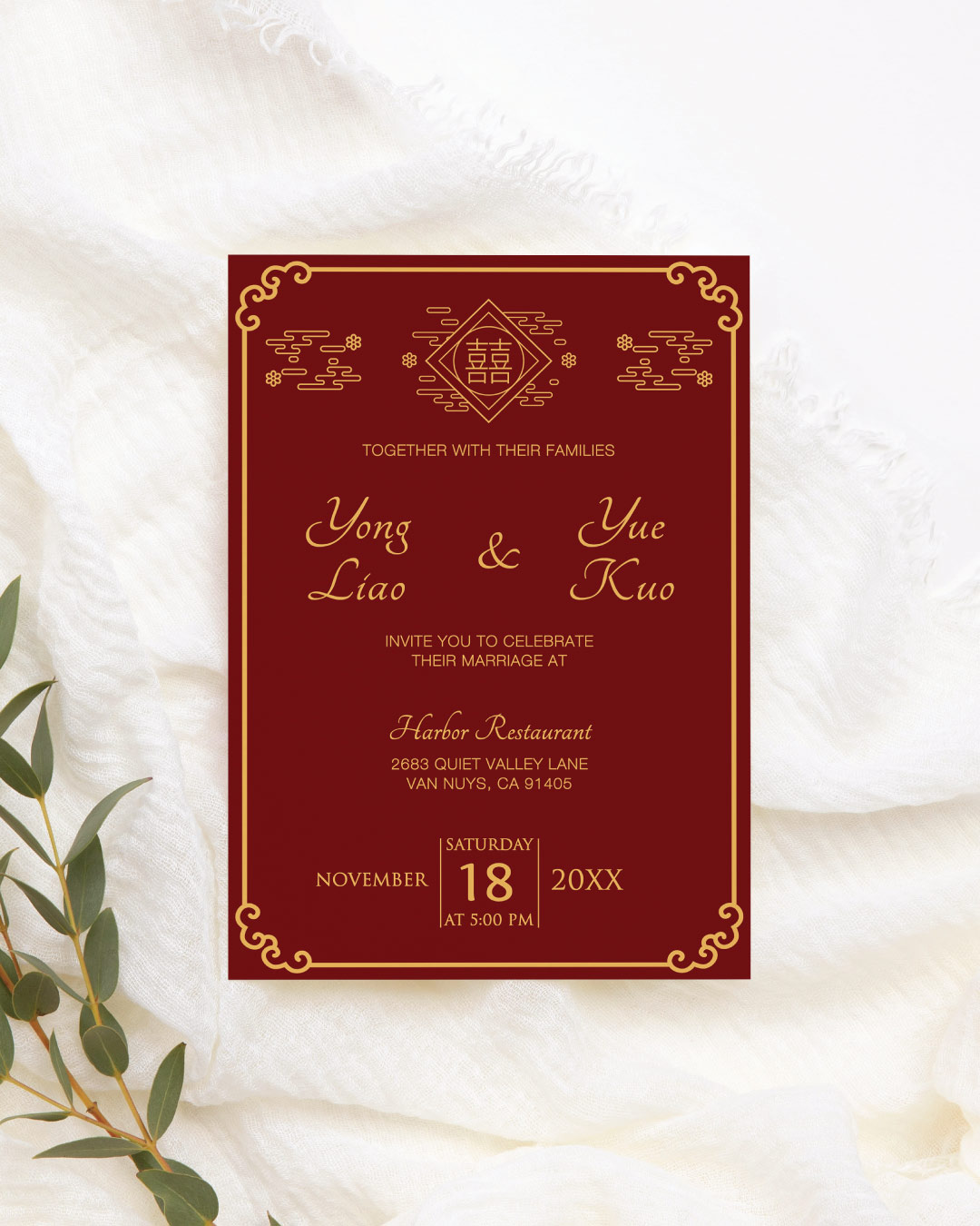 Lucky Red Celebration Simple Flat 5x7 Wedding Invitation 1