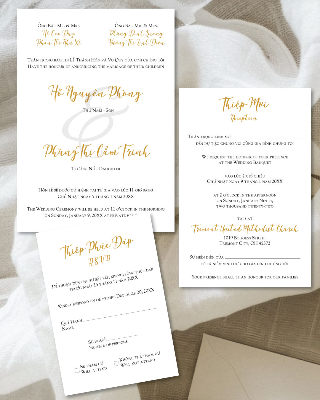 Golden Script Simple Flat 5x7 Wedding Invitation 1