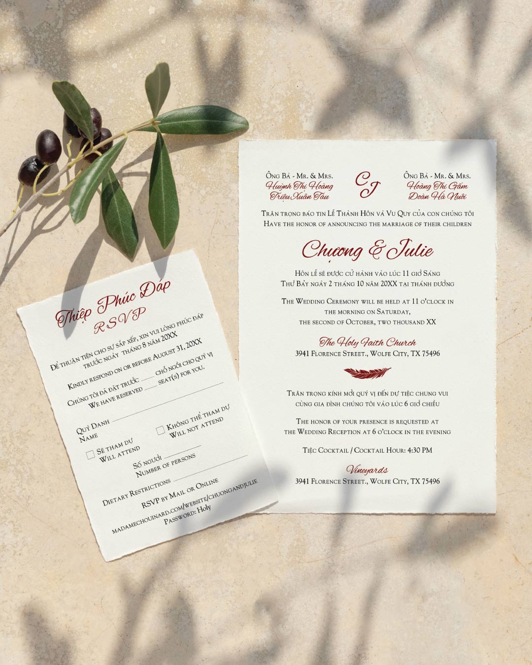 Crimson Classic Design Simple Flat 5x7 Wedding Invitation 1