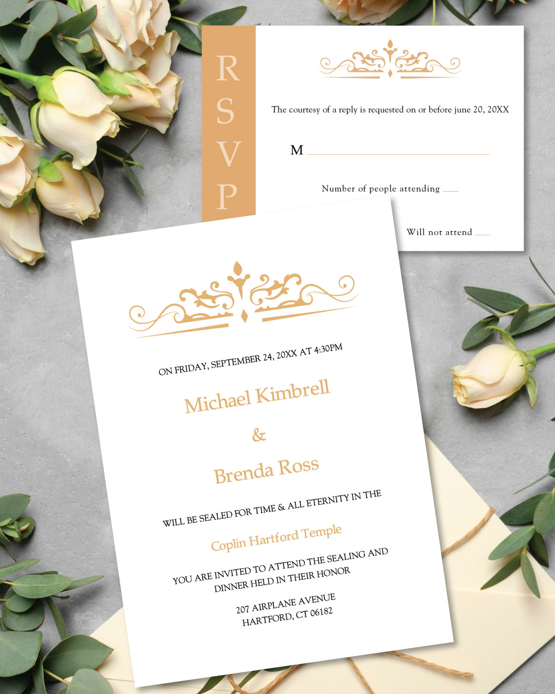 Solemn Emblem Design Simple Flat 5x7 Wedding Invitation 2