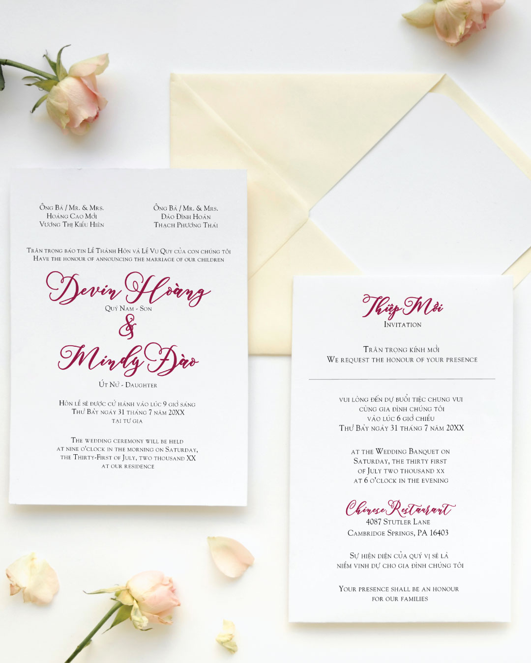 Ruby Flourish Invite Simple Flat 5x7 Wedding Invitation 1