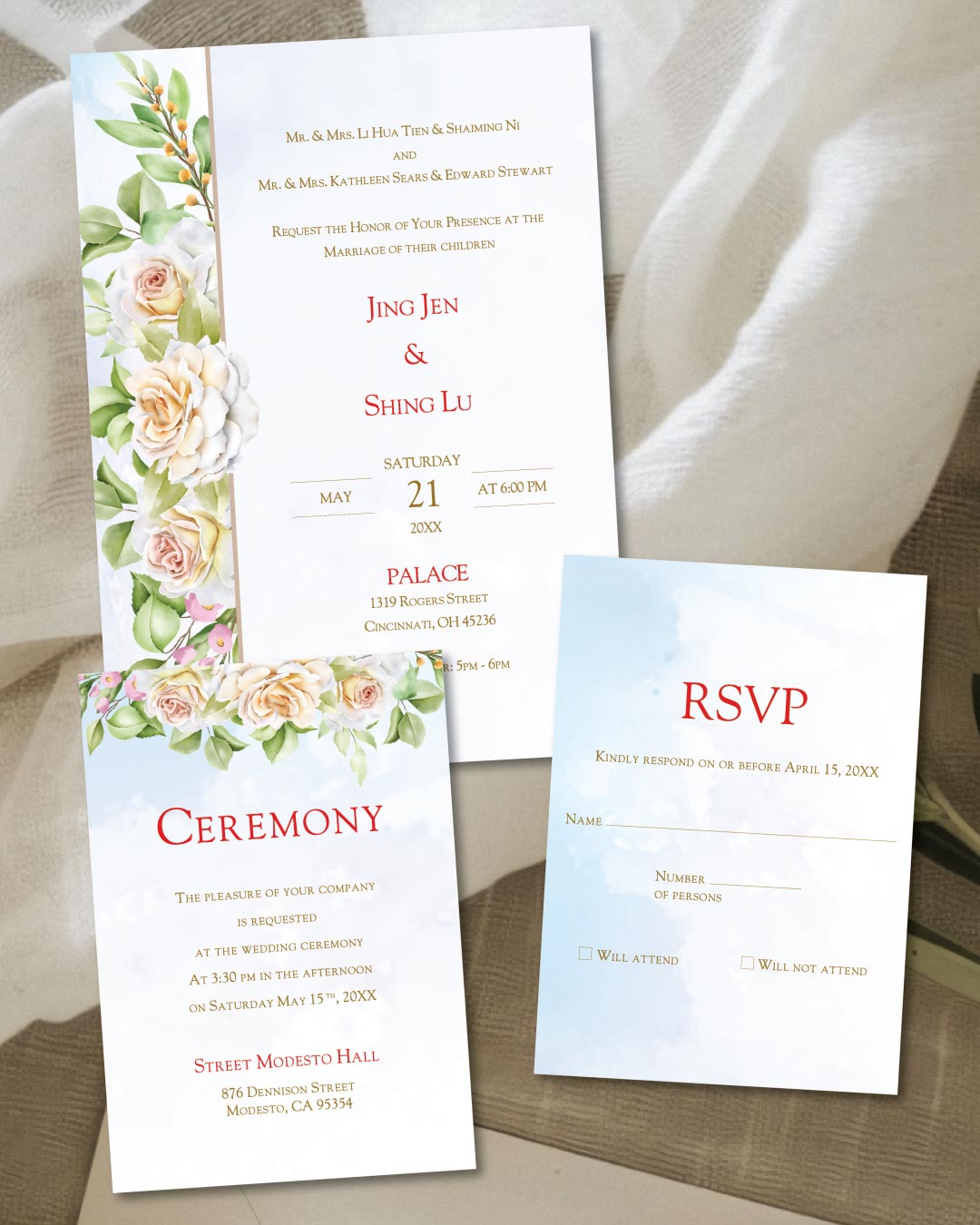 Asian Fusion Simple Flat 5x7 Wedding Invitation 1