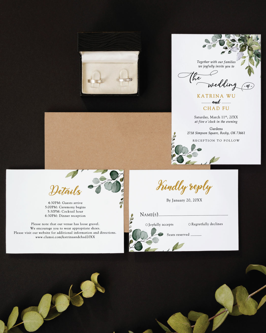 Botanical Greenery Simple Flat 5x7 Wedding Invitation 1