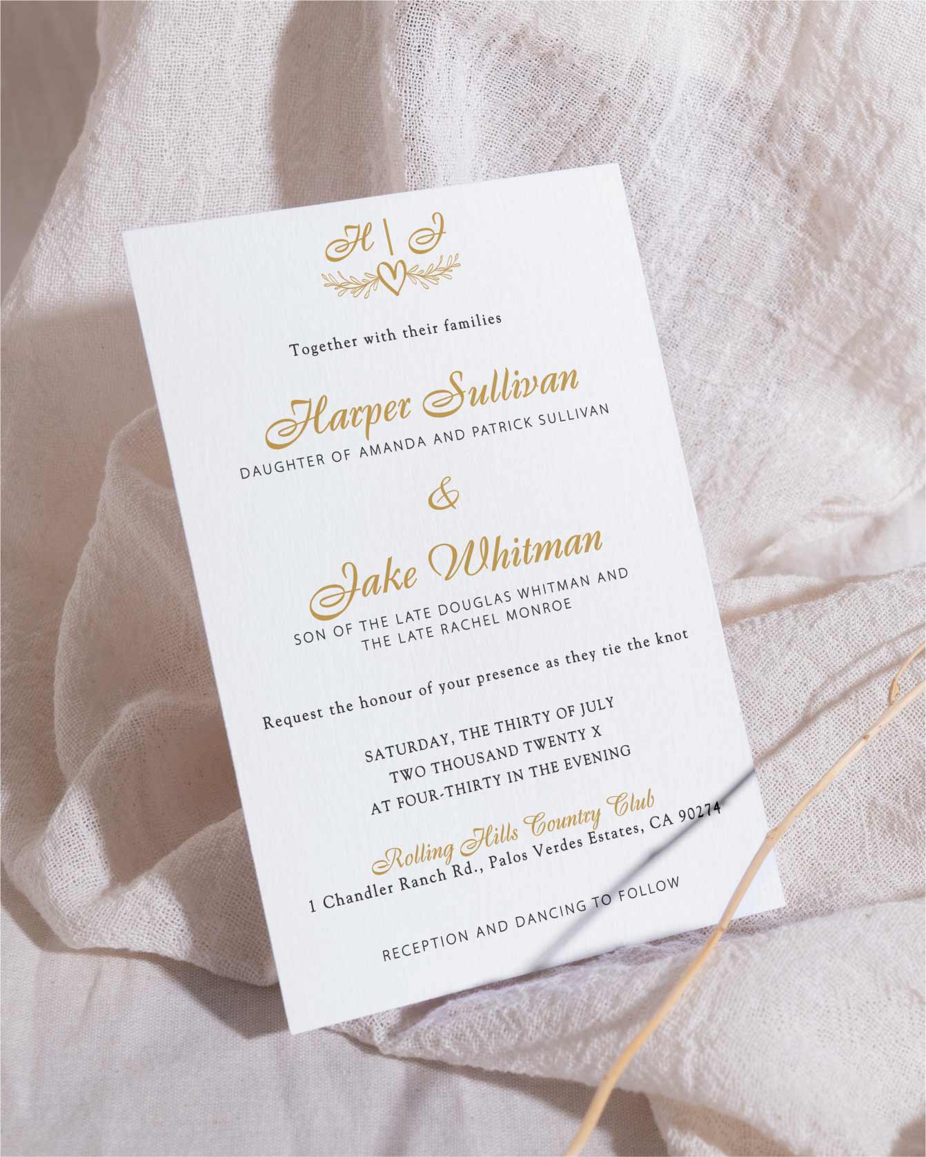 Golden Promise Simple Flat 5x7 Wedding Invitation 1