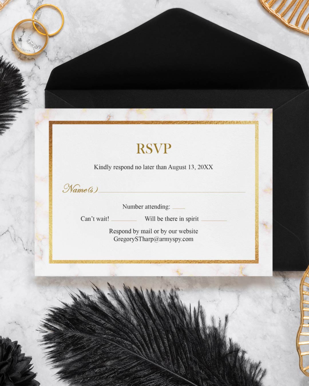 Luxurious Gilt Border Simple Flat 5x7 Wedding Invitation 3