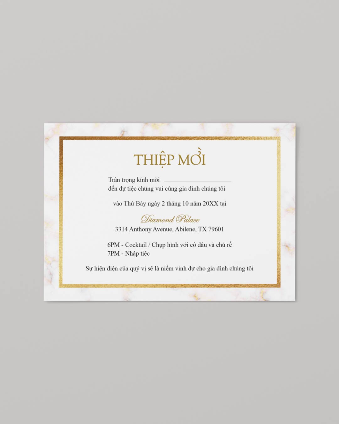 Luxurious Gilt Border Simple Flat 5x7 Wedding Invitation 2