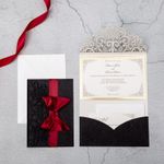 Gold Foil Damask Laser Cut Pocket Wedding Invitation