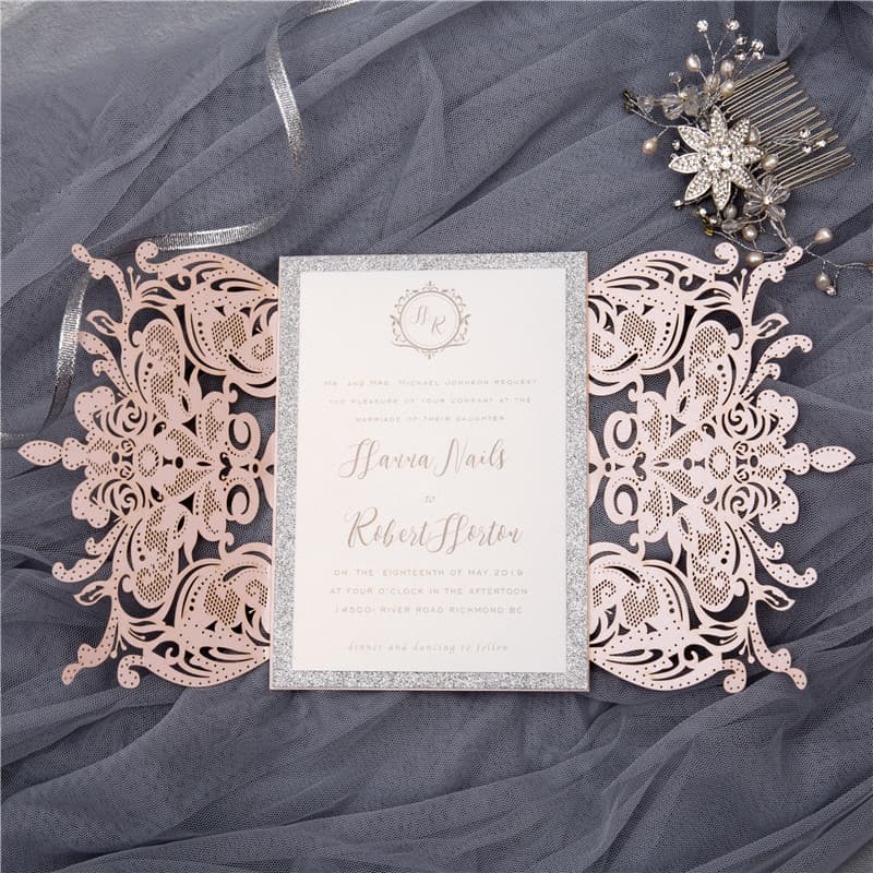 Gold Heart on Fairy Vine Laser Cut Wedding Invitation