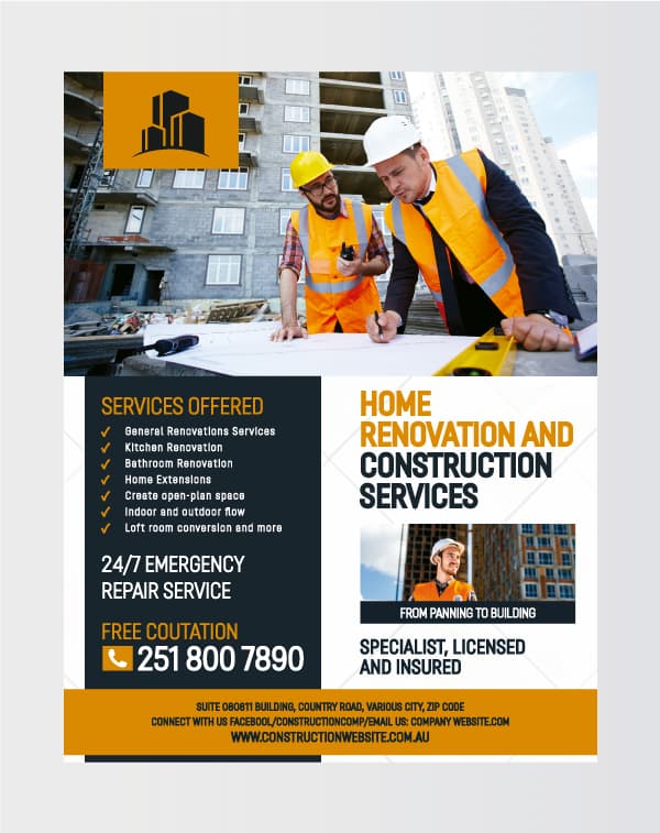 Working Orange & Black Home Renovation Services Flyer
