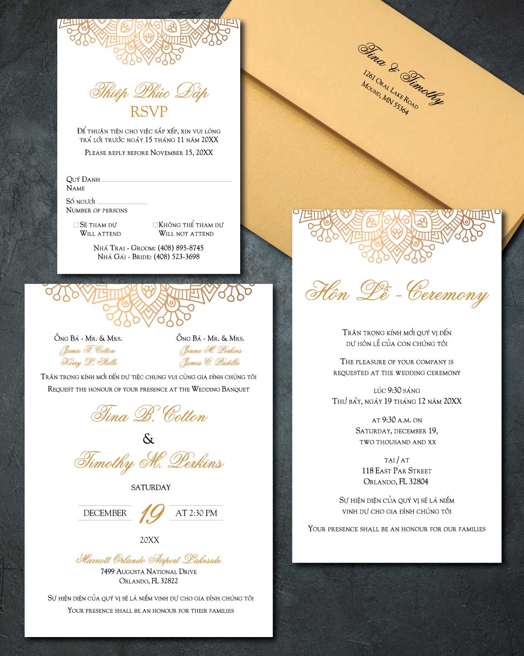 Shiny Golden Mandala Wedding Invitation 1