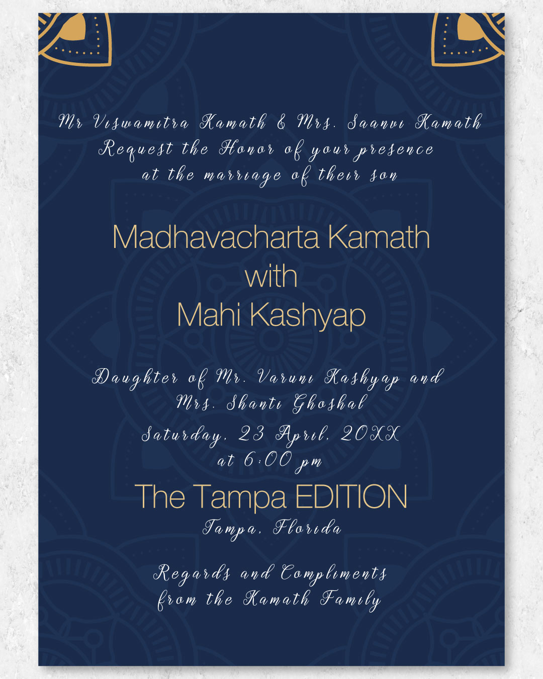 Golden Floral Corners Indian Wedding Invitation