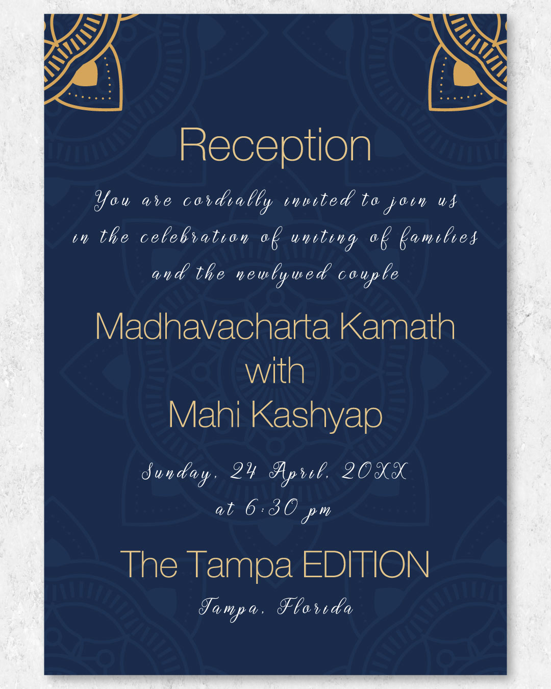 Golden Floral Corners Indian Wedding Invitation