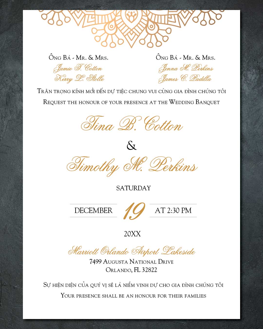 Shiny Golden Mandala Wedding Invitation 3