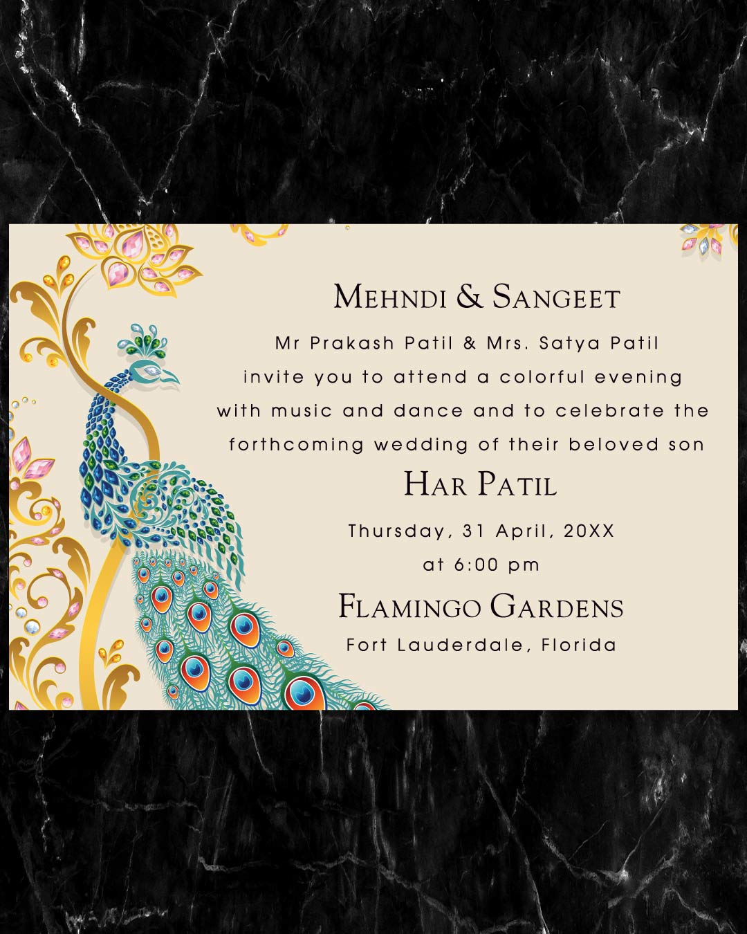 Dazzle Peacock Indian Wedding Invitation