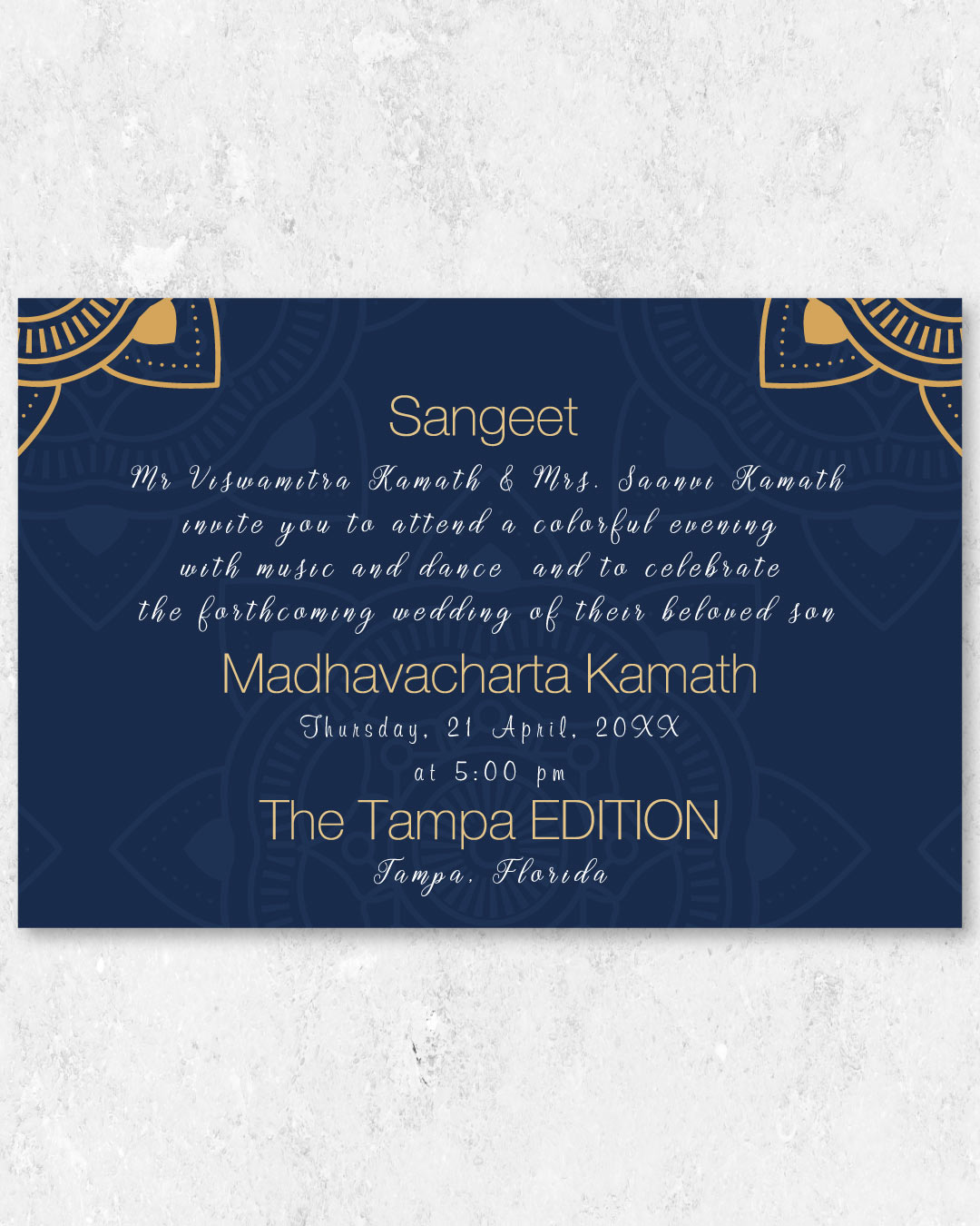 Golden Floral Corners Indian Wedding Invitation