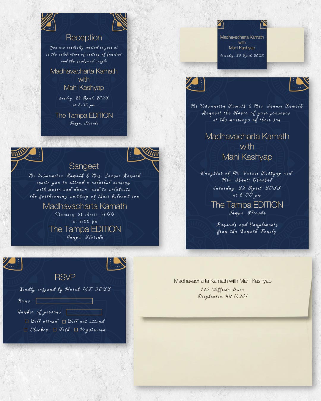 Golden Floral Corners Indian Wedding Invitation
