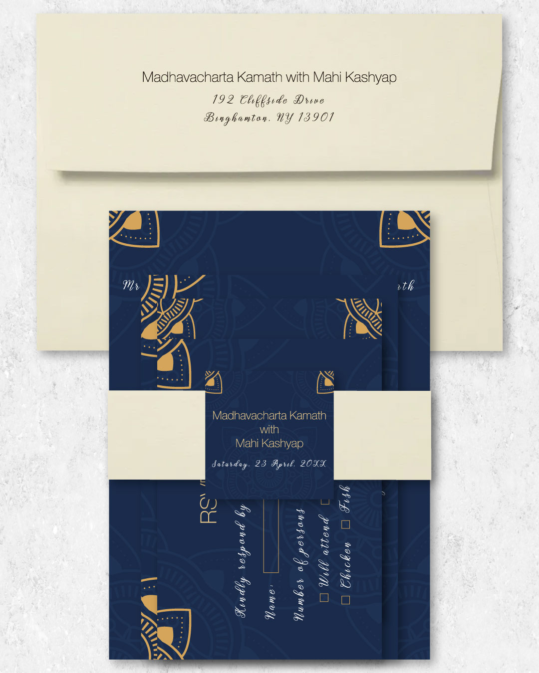 Golden Floral Corners Indian Wedding Invitation