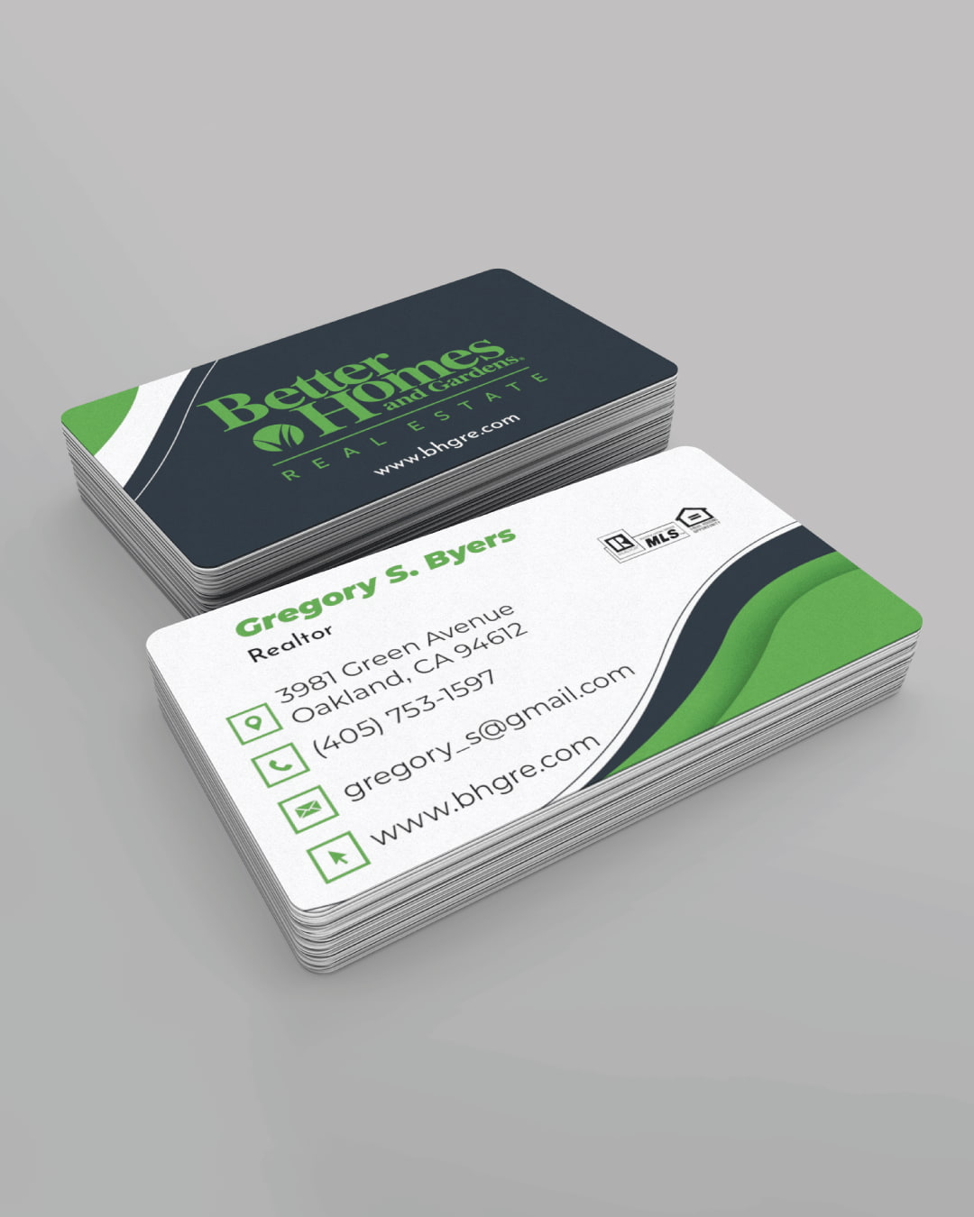 Green and Waves in Corner BHGRE Business Cards