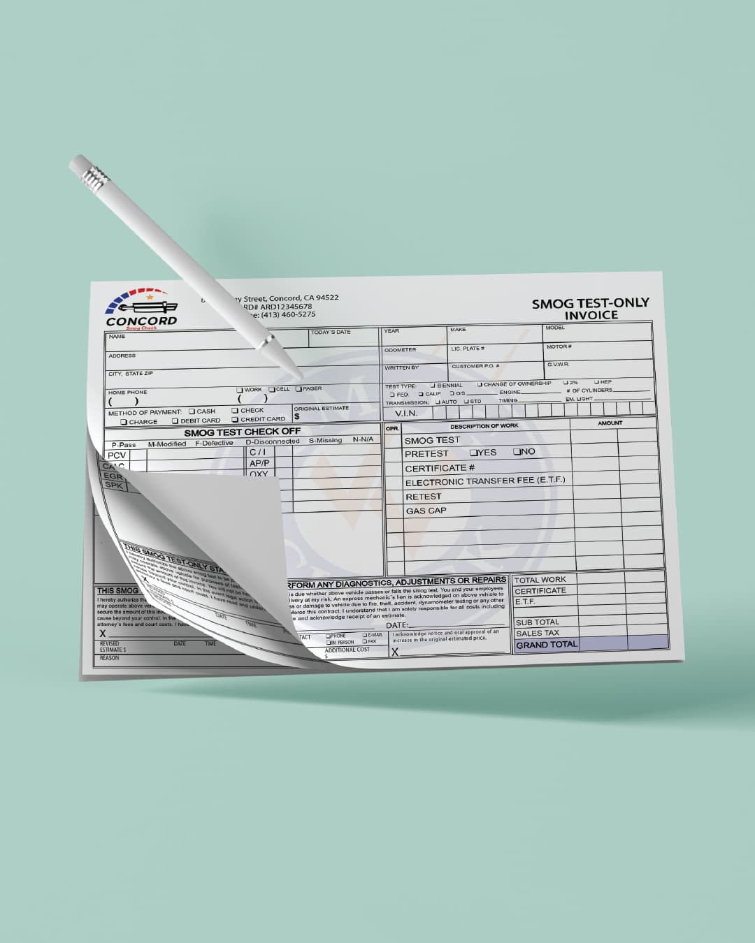 Smog Check Logo Carbonless Forms (Invoice)