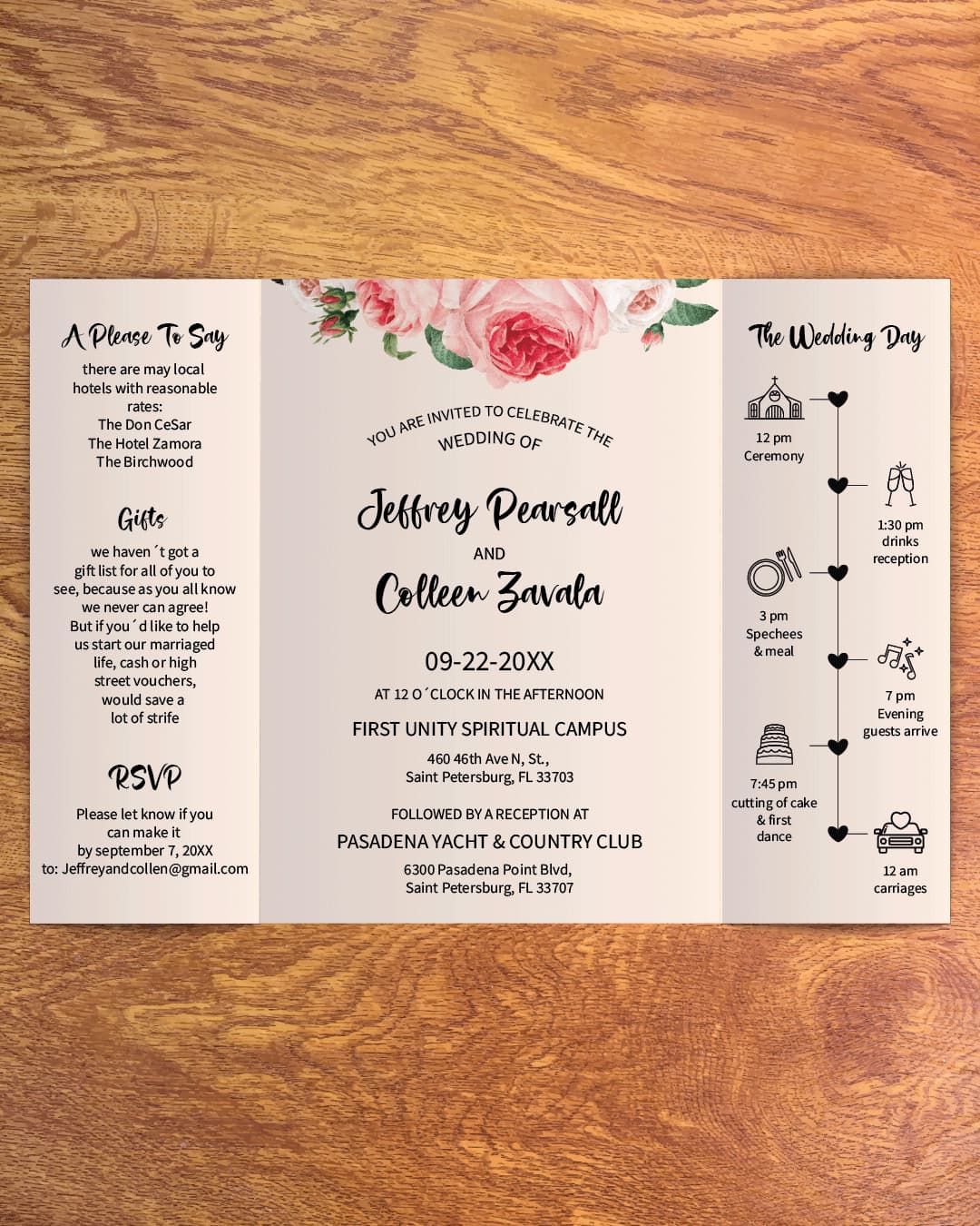 Soft Pink 5x7 Gate Fold Wedding Invitation