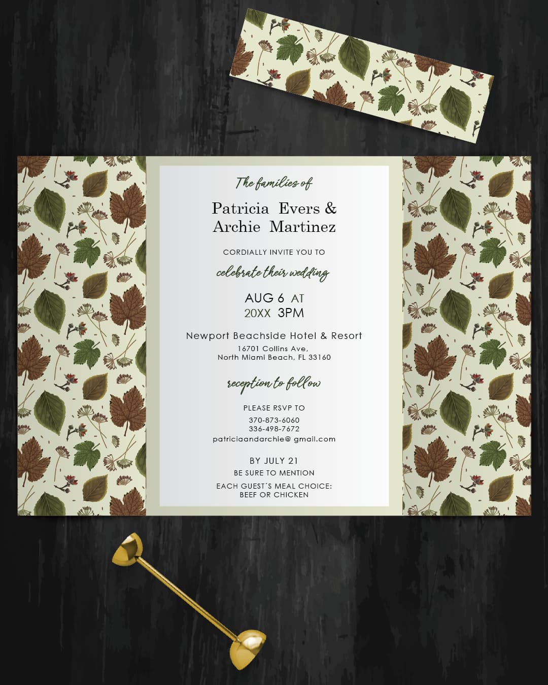 Autumn leaf pattern 5x7 Gate Fold Wedding Invitation