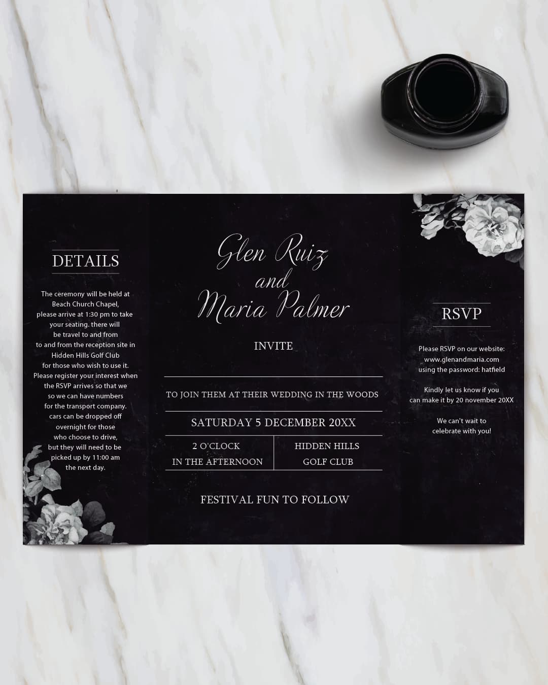 Ashen Roses 5x7 Gate Fold Wedding Invitation