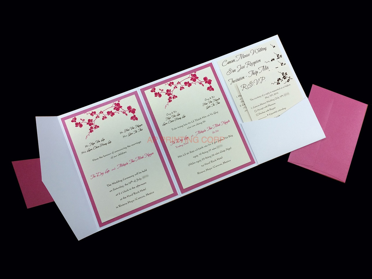 PAL-BL-57-MMM Crystal, Azalea, White Gold Pocket & Folder Invitation