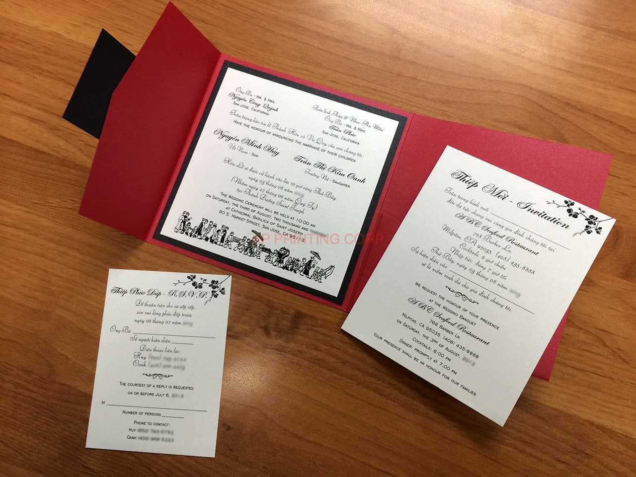 PAL-66-MMM Jupiter, Onyx, Ice Silver Bilingual Wedding Invitation